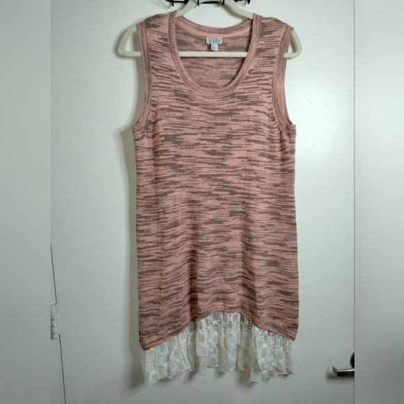 LOGO by Lori Goldstein (Size M) Pink Knit & Lace Trim Sweater Vest Tunic - Picture 3 of 9